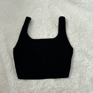 Aritzia Babaton Small S Black Sculpt Knit Ribbed Cropped Tank Top Square Neck